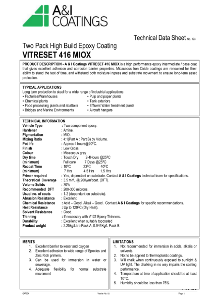Vitreset 416 Technical Data Sheet
