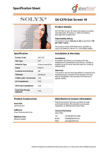 SX-C370 Dot Screen 18 Specification Sheet