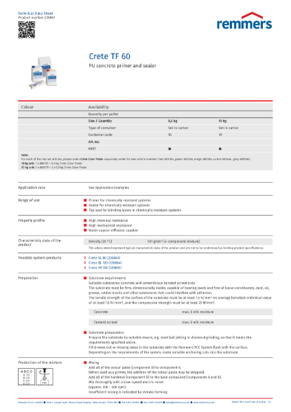 Technical Data Sheet - TF 60 PUR Concrete pigmented primer and sealer