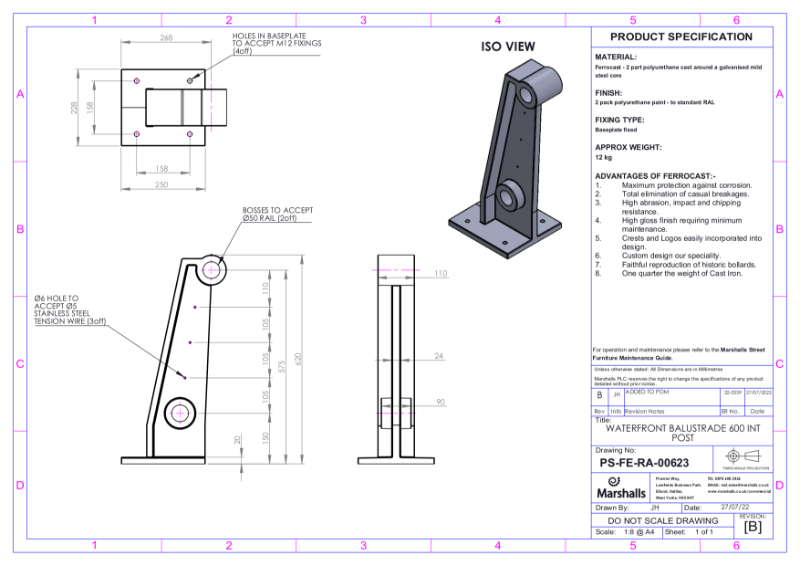 Waterfront Balustrade 600 mm Intermediate Post