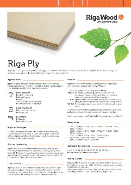 Riga Ply - Birch Plywood - Datasheet - Riga Wood