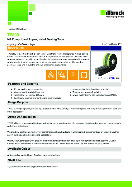 TP600 NG Compriband Impregnated Sealing Tape Datasheet