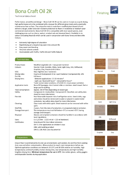 Bona Craft Oil 2K - Technical Data Sheet