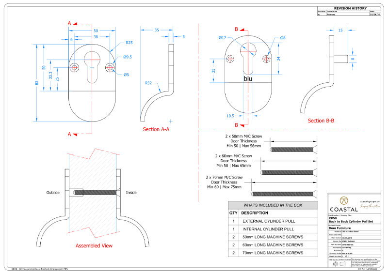 BLU™ - CP50 Contemporary Cylinder Pull CAD