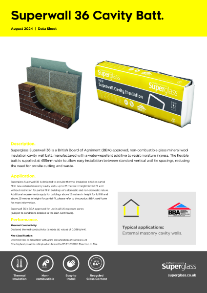 Superglass Superwall 36 Cavity Batt - Datasheet