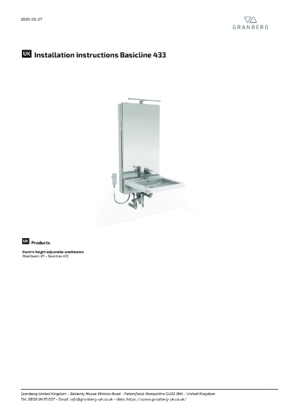 Installation instructions Granberg Washbasin lift Basicline 433