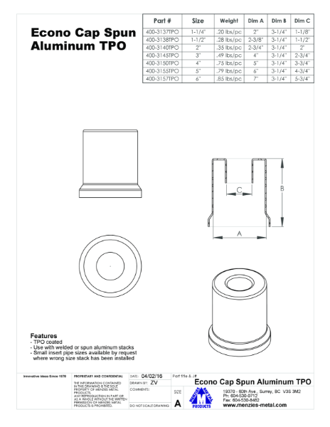 TECHNICAL DRAWING - ECONO CAP SPUN ALUMINUM - TPO