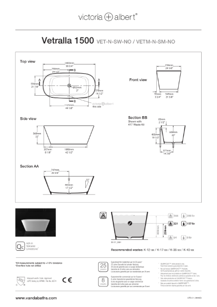 Vetralla 1500 Freestanding Bath - PDS