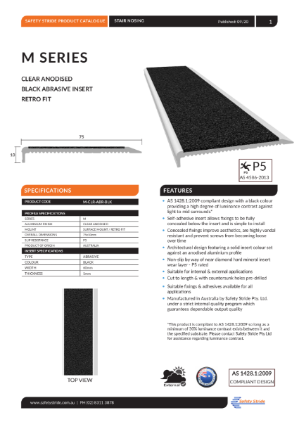 M Series Clear Anodised with Black Abrasive Insert [PRODUCT DATA SHEET]