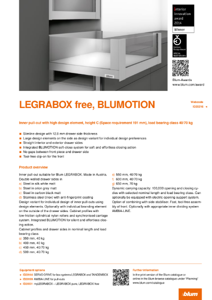 LEGRABOX free BLUMOTION C Height Inner Pull-out with High Design Element Specification Text