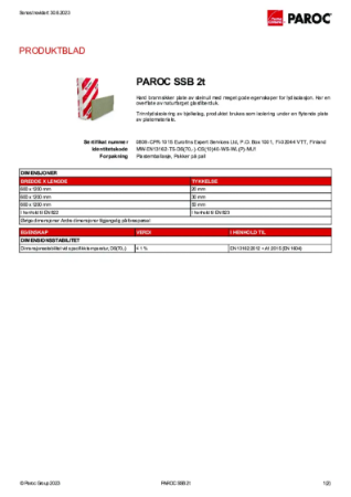 Datablad - PAROC SSB 2t | Paroc AS | Lattira Source