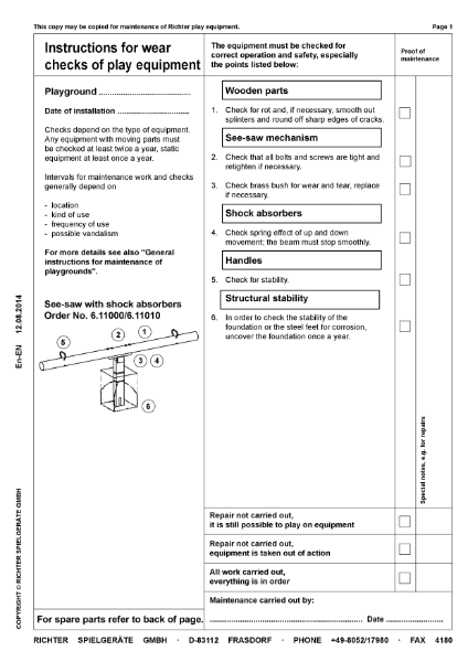 Timberplay See-Saws - See-Saw With Shock Absorber - Maintenance Instructions