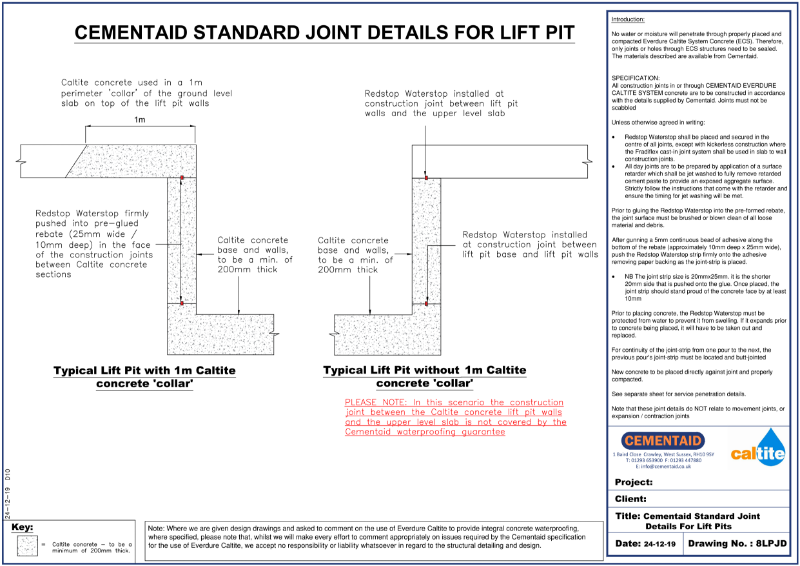 Cementaid Standard Joint Details For Lift Pit