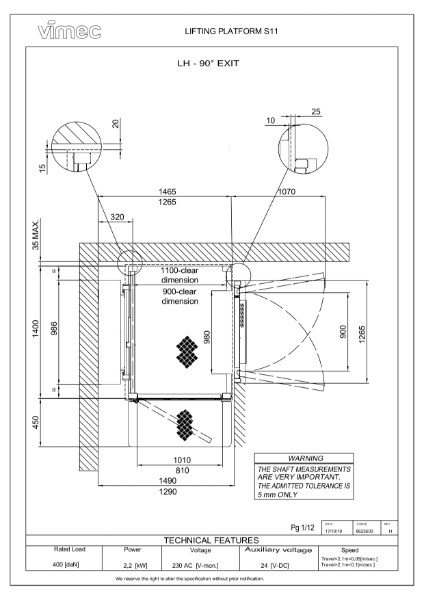 Vertical Platform Lift S11 by Vimec - Technical Drawings
