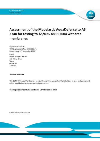 Mapelastic AquaDefense AS/NZS 4858 Certification
