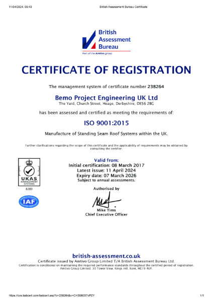 BEMO ISO 9001 Certificate