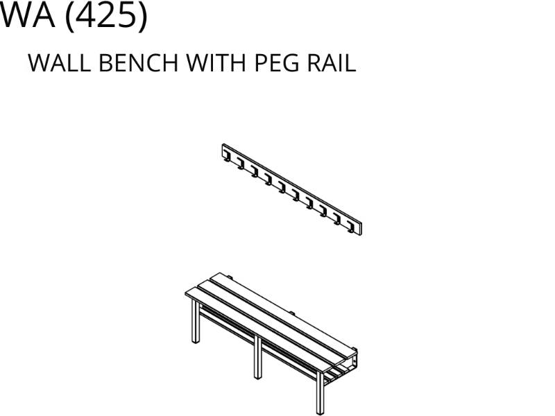 Wall And Floor Fixed Cloak Room Benching With Shoe Shelf And Peg Rail (WA Series)