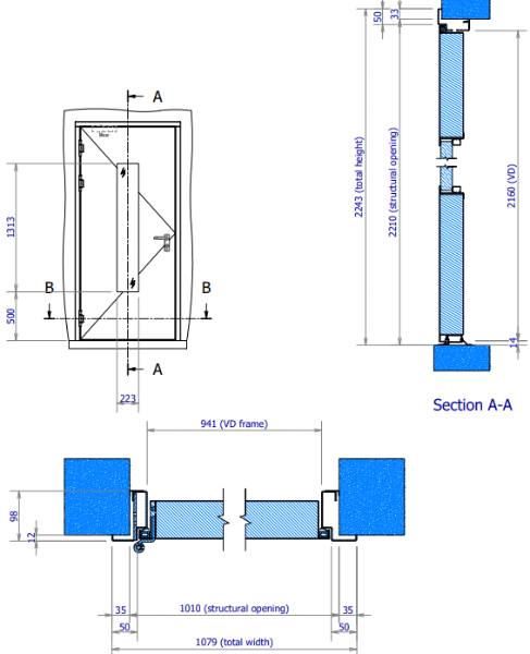 Drawing P001 - M41 single leaf internal door corner frame