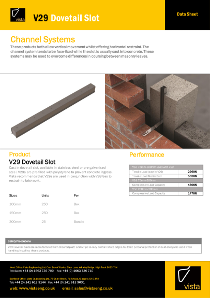 V29 Dovetail Slot Channel Data Sheet