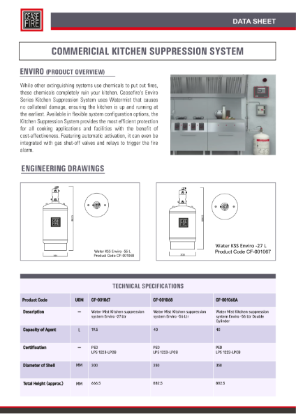 Commercial Kitchen Suppression Systems (Wet Chemical Based & Watermist based)