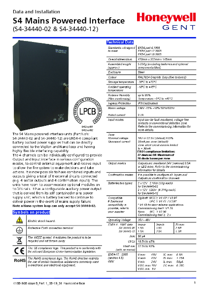 Honeywell Gent S4-34440-02 and S4-34440-12 Installation instructions
