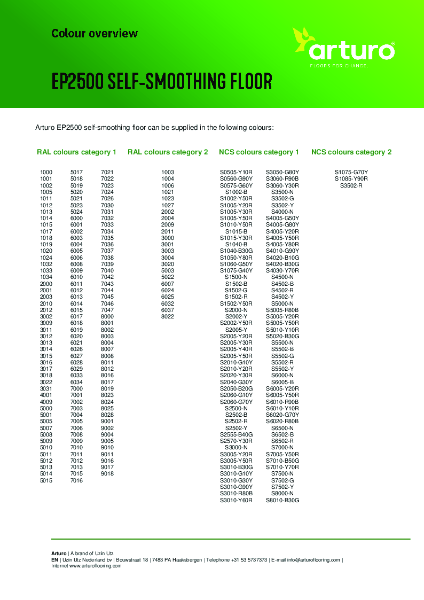 Arturo Heavy-duty Resin Floor Colour Chart