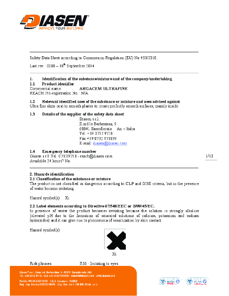 Diasen Argacem Ultrafine Material Safety Datasheet