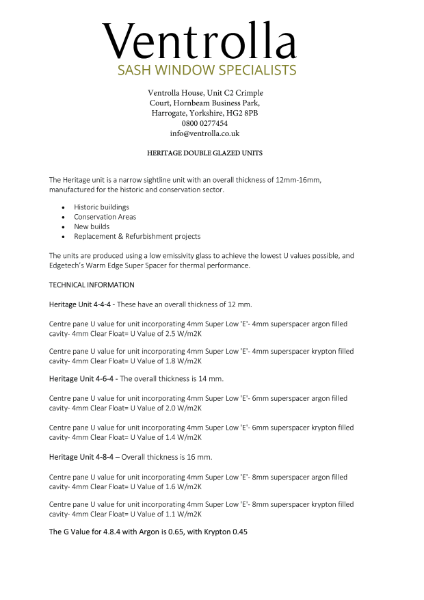 Ventrolla Heritage Double Gazed Units Specification