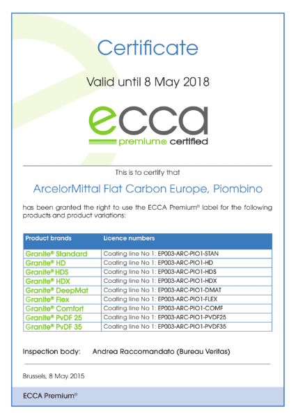 ECCA Premium - Certificate ArcelorMittal FCE Piombino