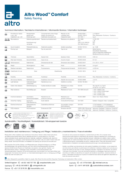 Altro Wood Comfort Technical Data Sheet