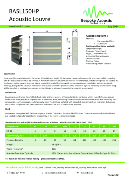 BASL150HP - Acoustic Louvre