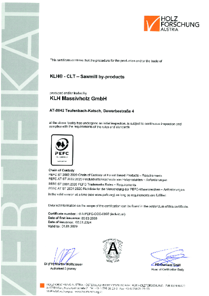 PEFC Certificate - Austria Sawmill By Products