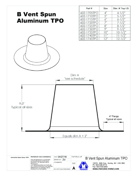 TECHNICAL DRAWING - SPUN ALUMINUM B-VENT TPO