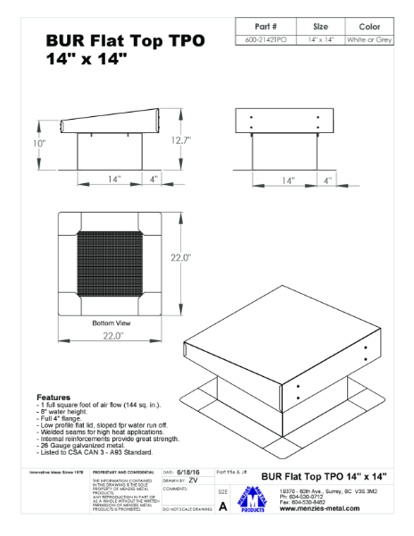 TECHNICAL DRAWING - 14 X 14 BUR-FLAT TOP-TPO