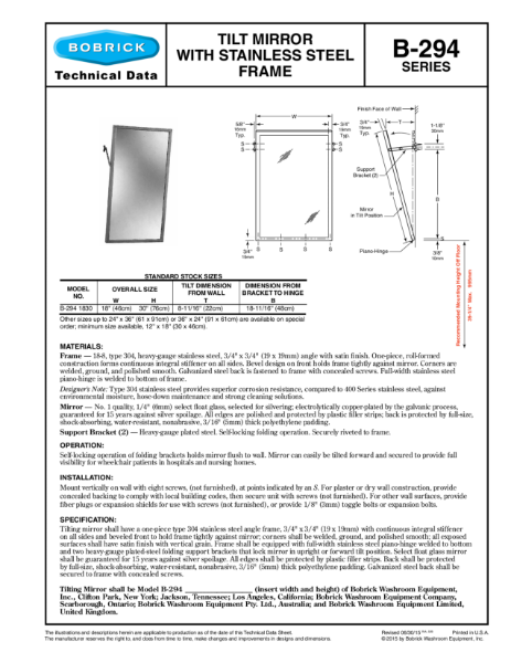 Tilt Mirror with Stainless Steel Frame - B-294 series