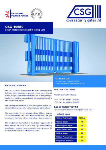 CSG10650 Crash Tested Trackless Bi-Folding Gate
