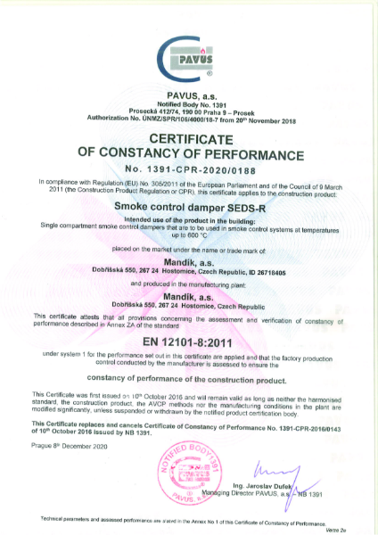 Certificate of constancy of performance