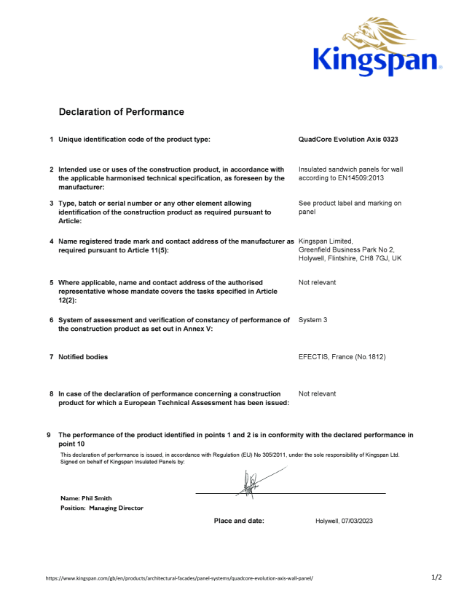 Declaration of Performance QuadCore Evolution Axis 0323