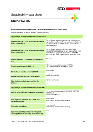 Datablad om bærekraft - StoPur EZ 502 Sett