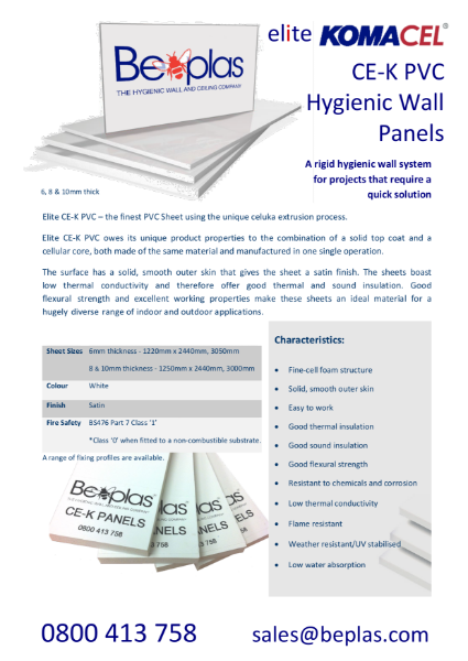 Beplas Elite CE-K Hygienic Wall Cladding