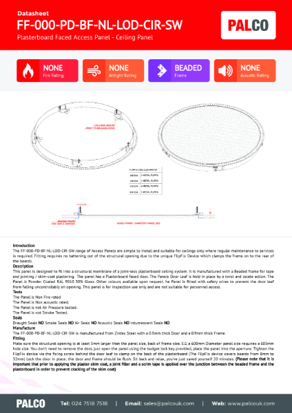 Circular Ceiling Non Fire Rated Plasterboard Faced Access Panel