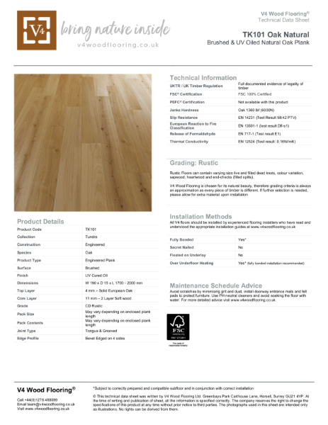 TK101 Oak Natural I Technical Datasheet