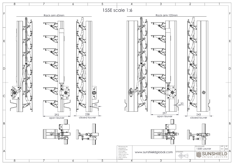 Technical Drawing Aluminium Louvre 155-E