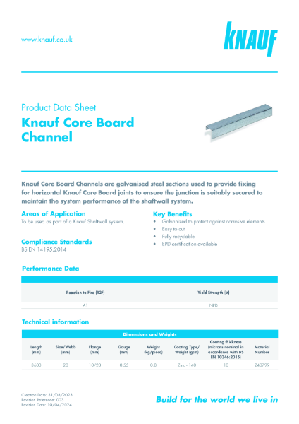 Knauf Core Board Channel Data Sheet
