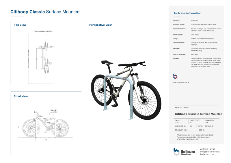 Technical Sheet for Citihoop Classic (Surface Mounted)