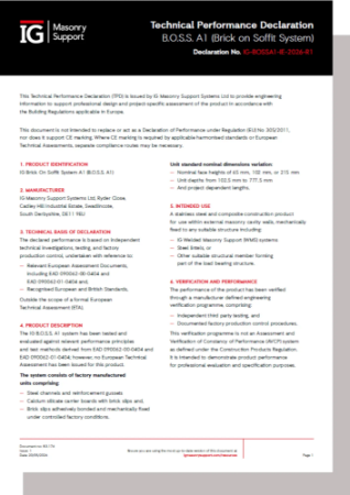 Technical Performance Declaration - B.O.S.S. A1 (Brick on Soffit System)