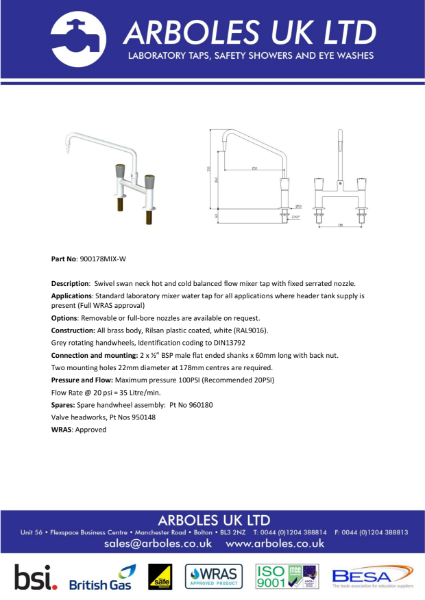 Arboles UK 'H' Pattern Mixer Tap With Movable Swan Neck