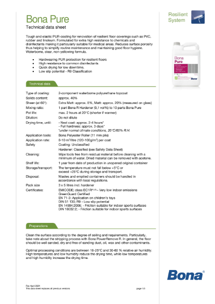 Bona Pure - Technical Data Sheet