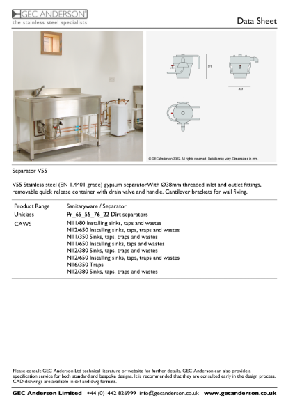 GEC Anderson Data Sheet - Separator V55