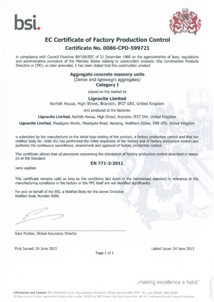 EC Certificate of Factory Production Control